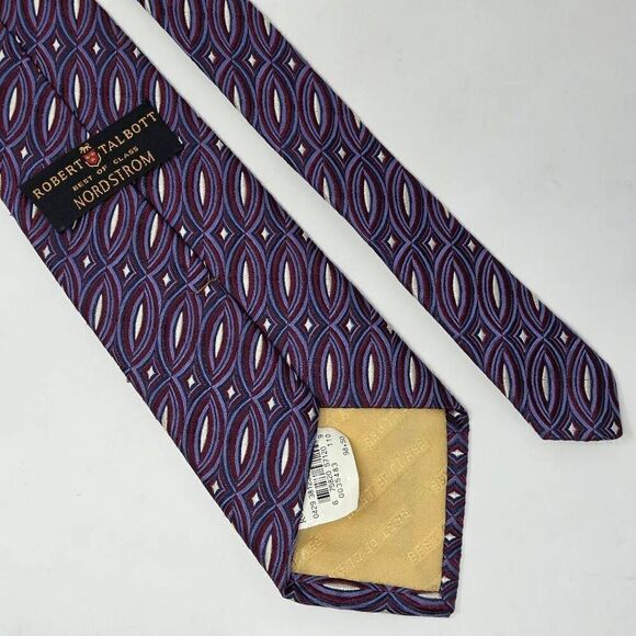 ROBERT TALBOTT BEST OF CLASS SILK TIE RED BLUE TEXTURED WOVEN STRIPE 4" X 57" - Picture 2 of 4